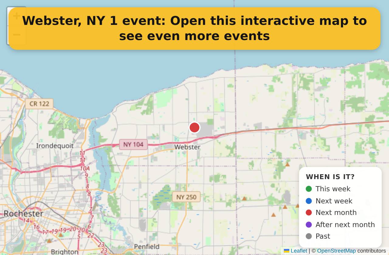 Map of events in Webster, NY on the interactive EVENTULIST map