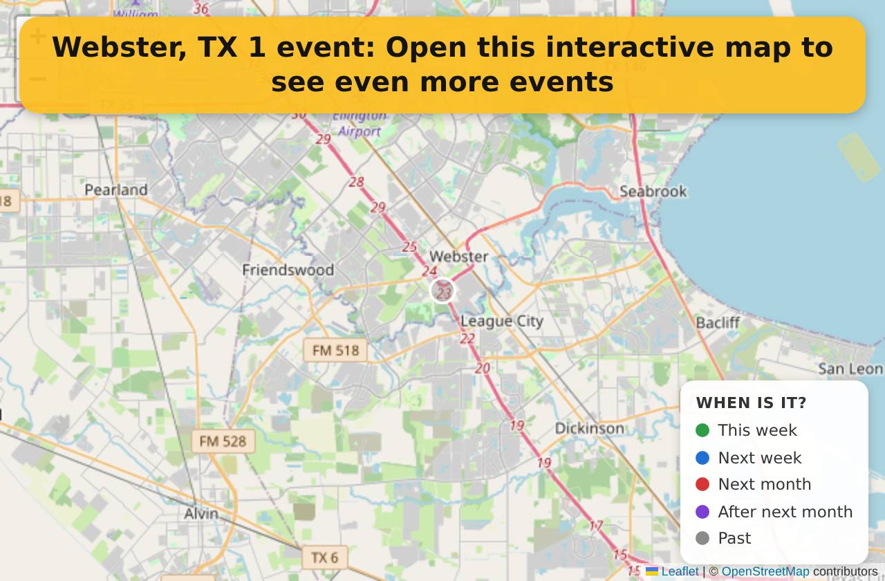 Map of events in Webster, TX on the interactive EVENTULIST map