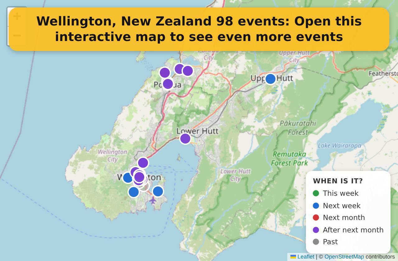 Map of events in Wellington, New Zealand on the interactive EVENTULIST map