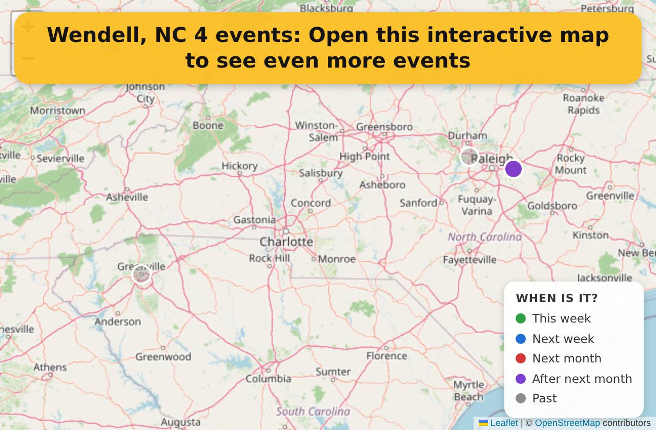 Map of events in Wendell, NC on the interactive EVENTULIST map