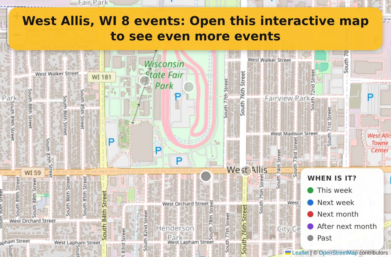 Map of events in West Allis, WI on the interactive EVENTULIST map