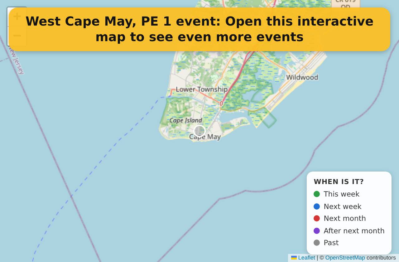 Map of events in West Cape May, PE on the interactive EVENTULIST map