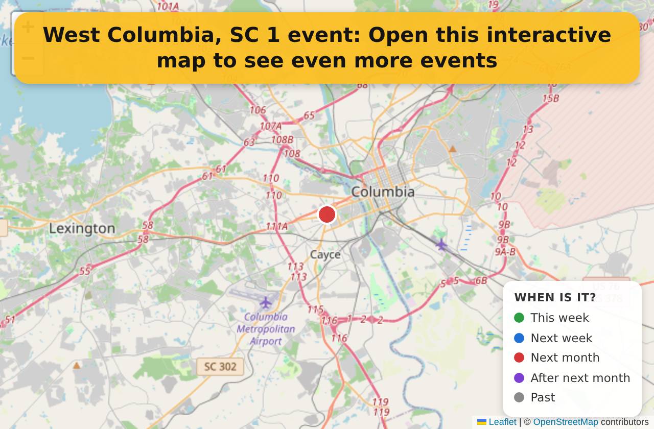 Map of events in West Columbia, SC on the interactive EVENTULIST map