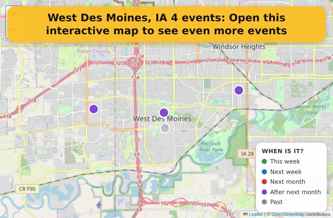 Map of events in West Des Moines, IA on the interactive EVENTULIST map