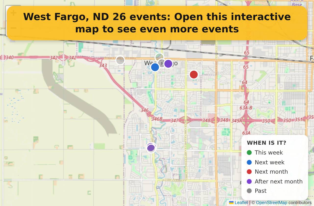 Map of events in West Fargo, ND on the interactive EVENTULIST map