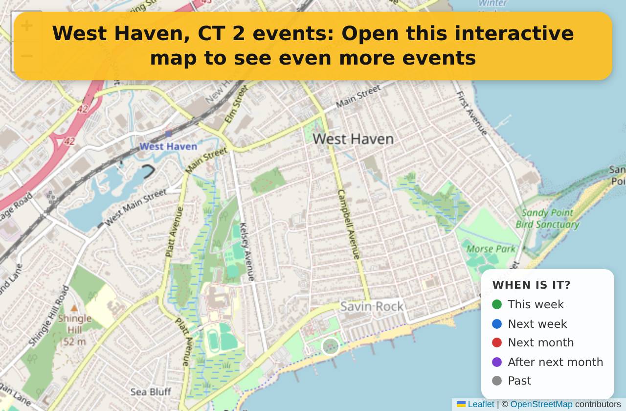 Map of events in West Haven, CT on the interactive EVENTULIST map
