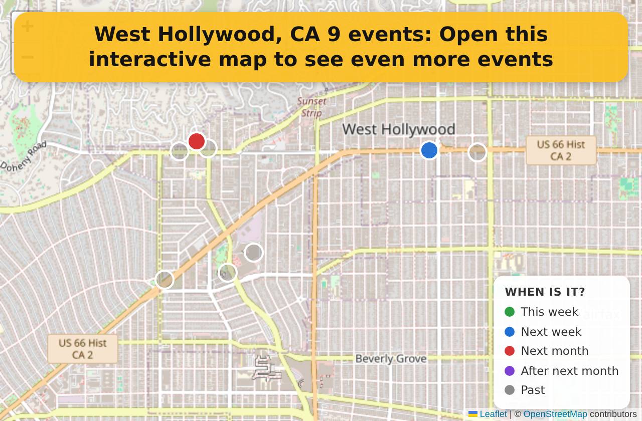 Map of events in West Hollywood, CA on the interactive EVENTULIST map