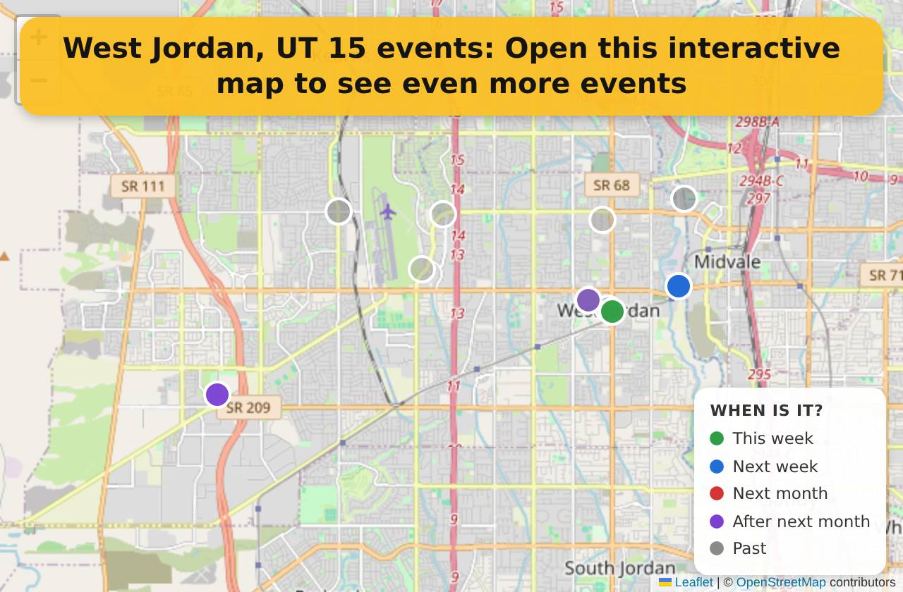Map of events in West Jordan, UT on the interactive EVENTULIST map