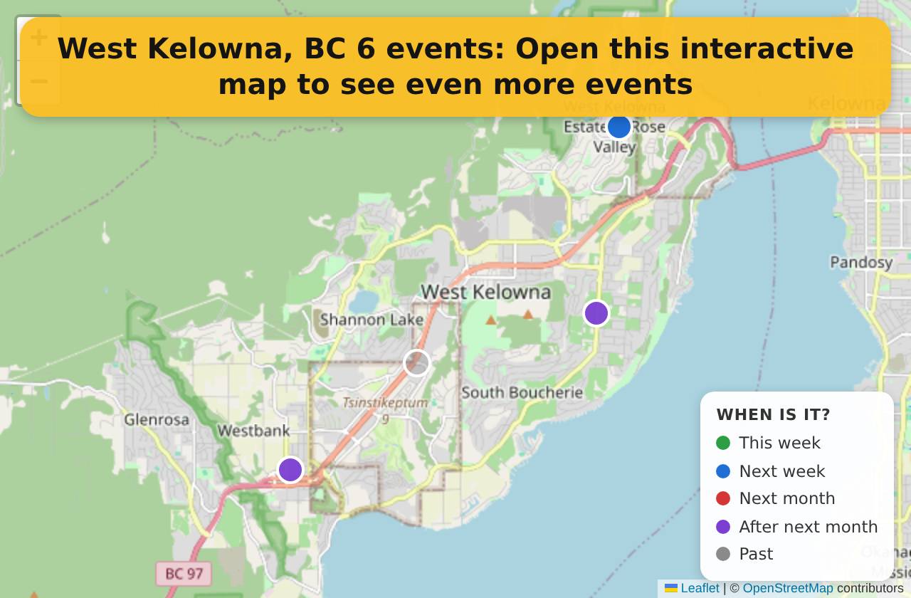 Map of events in West Kelowna, BC on the interactive EVENTULIST map