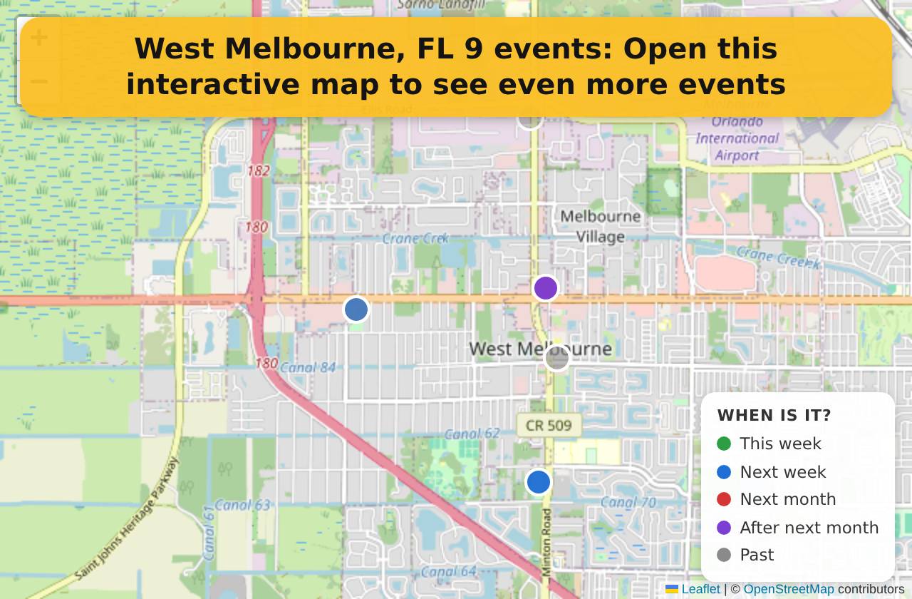 Map of events in West Melbourne, FL on the interactive EVENTULIST map