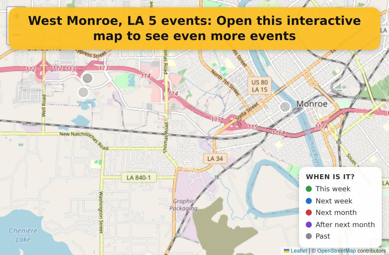 Map of events in West Monroe, LA on the interactive EVENTULIST map