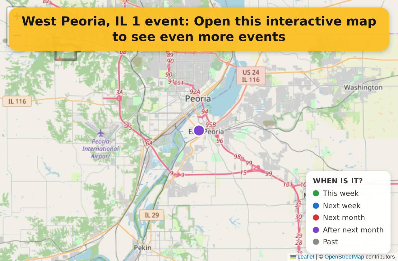 Map of events in West Peoria, IL on the interactive EVENTULIST map