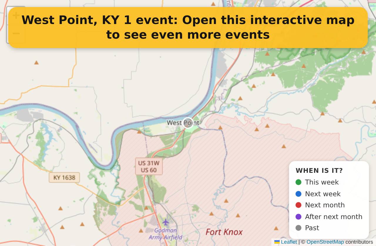 Map of events in West Point, KY on the interactive EVENTULIST map