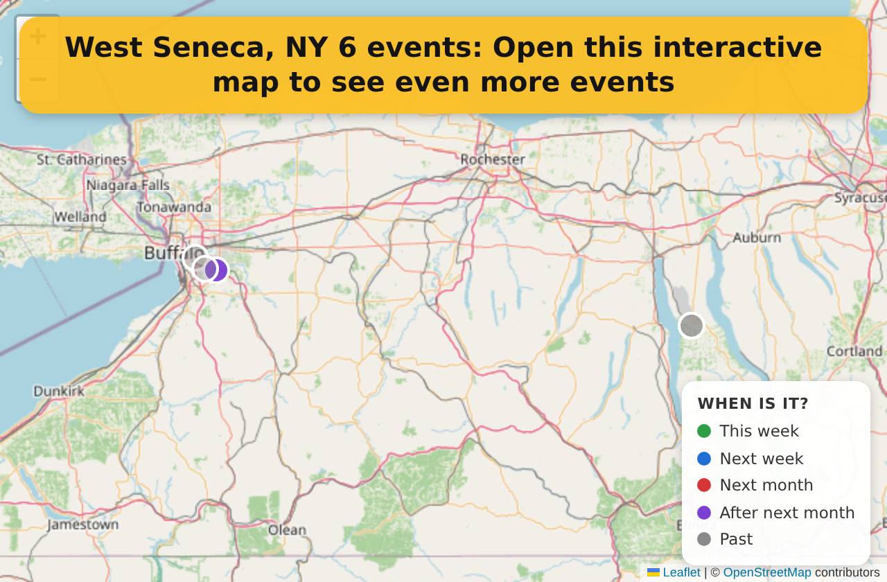 Map of events in West Seneca, NY on the interactive EVENTULIST map