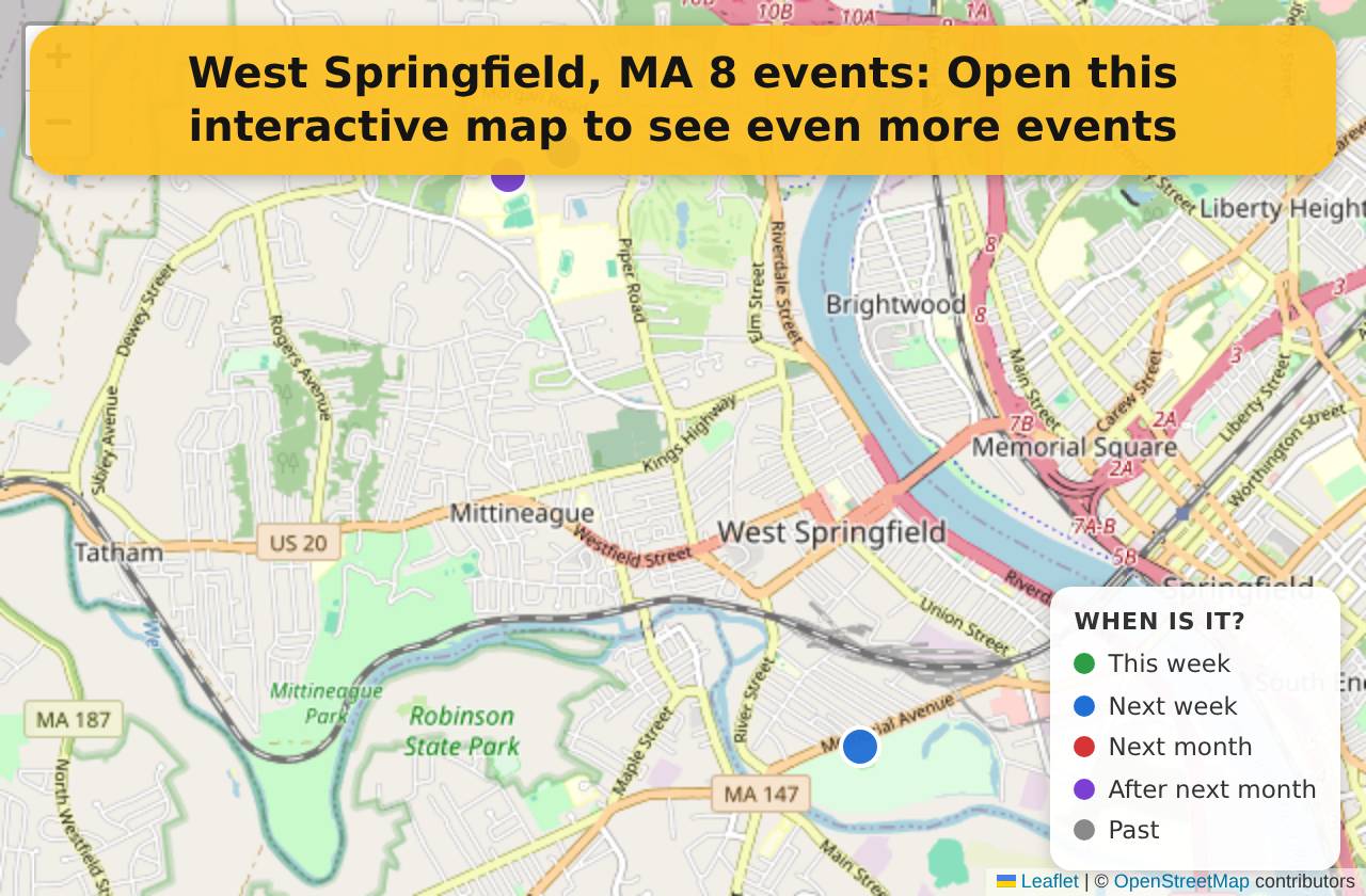 Map of events in West Springfield, MA on the interactive EVENTULIST map