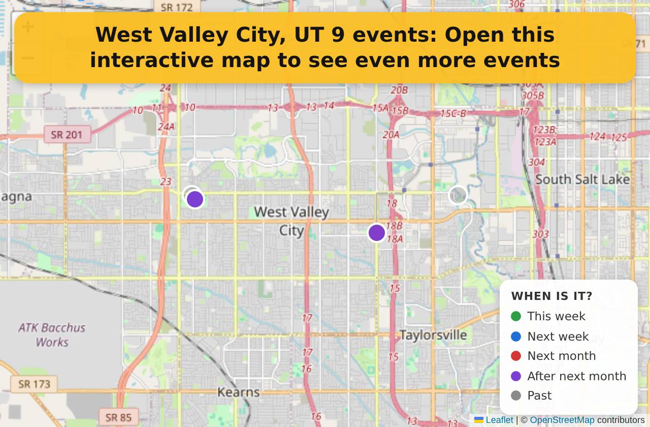 Map of events in West Valley City, UT on the interactive EVENTULIST map
