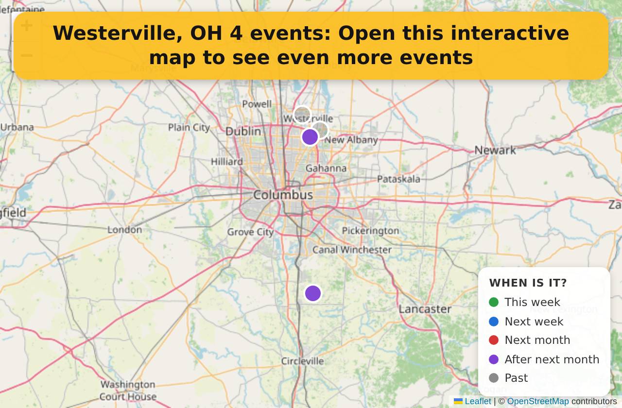 Map of events in Westerville, OH on the interactive EVENTULIST map