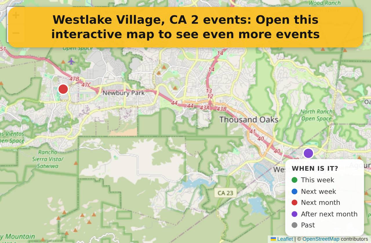 Map of events in Westlake Village, CA on the interactive EVENTULIST map