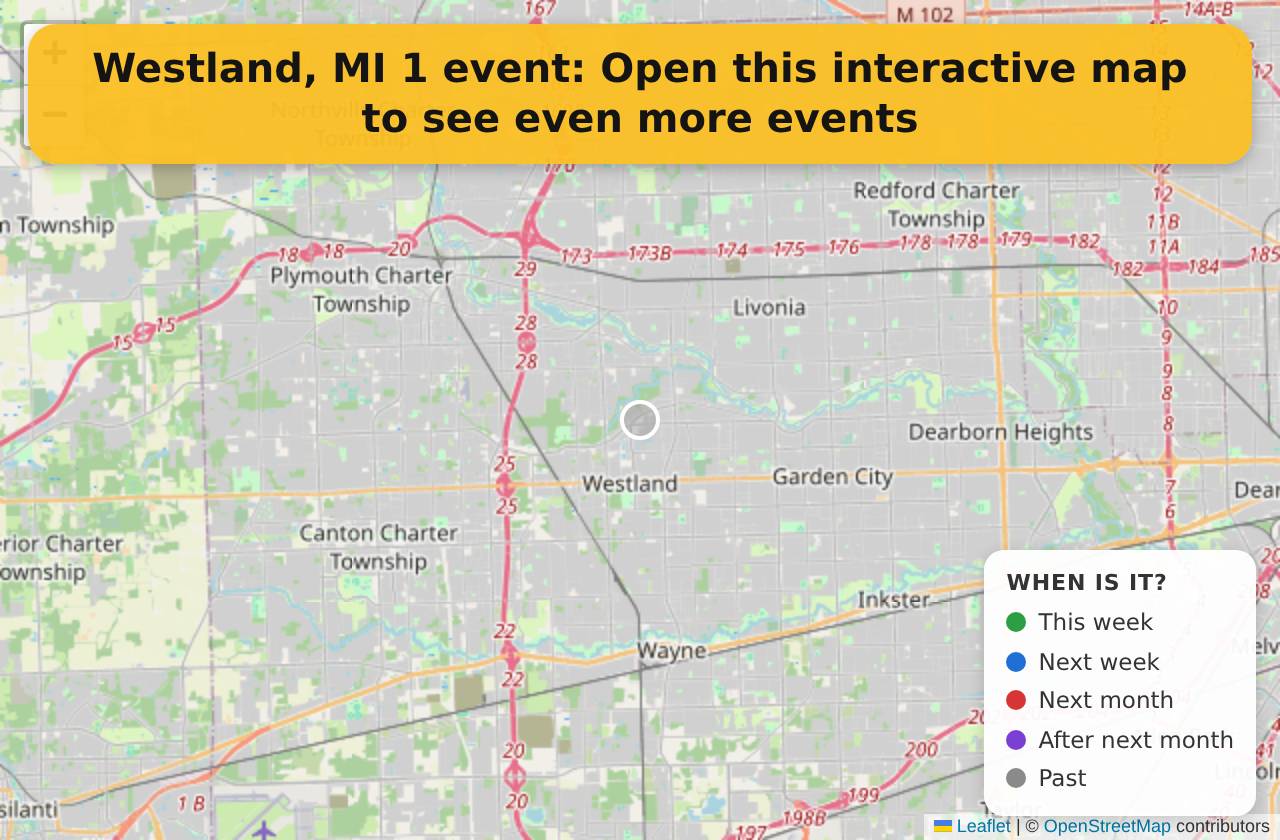 Map of events in Westland, MI on the interactive EVENTULIST map