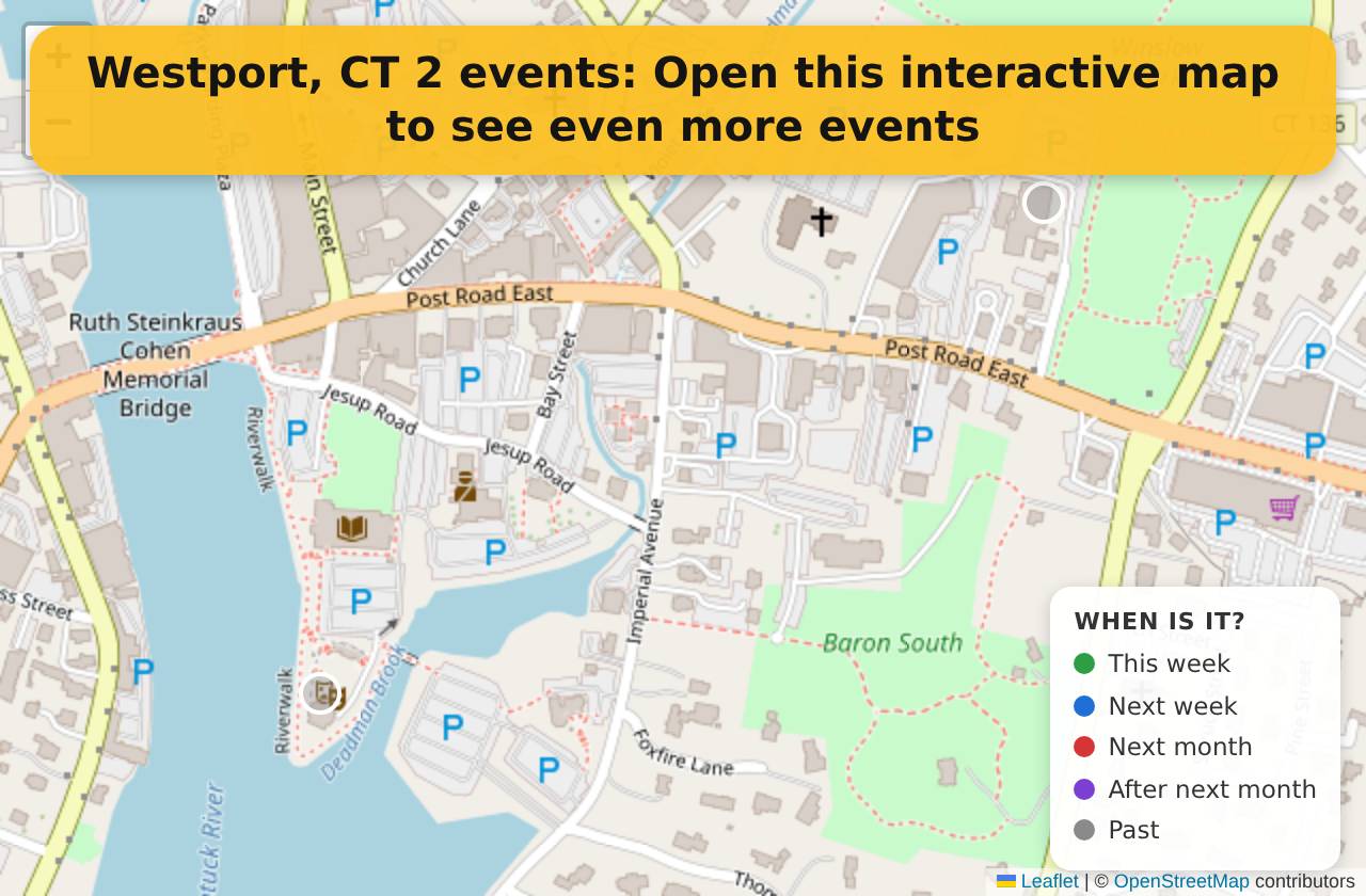 Map of events in Westport, CT on the interactive EVENTULIST map
