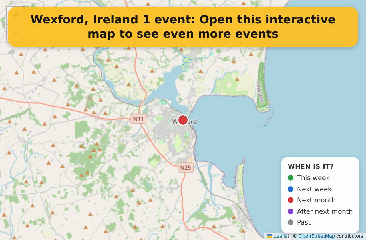 Map of events in Wexford, Ireland on the interactive EVENTULIST map
