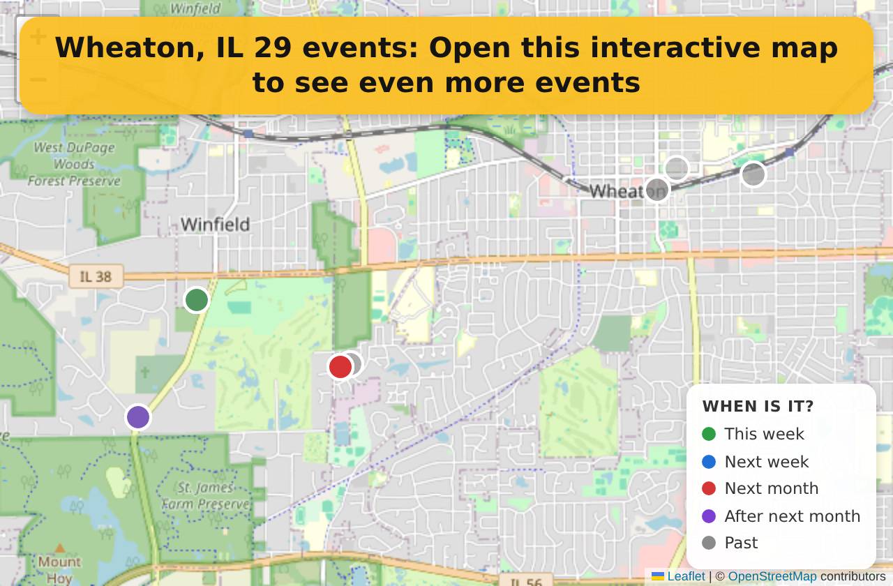 Map of events in Wheaton, IL on the interactive EVENTULIST map