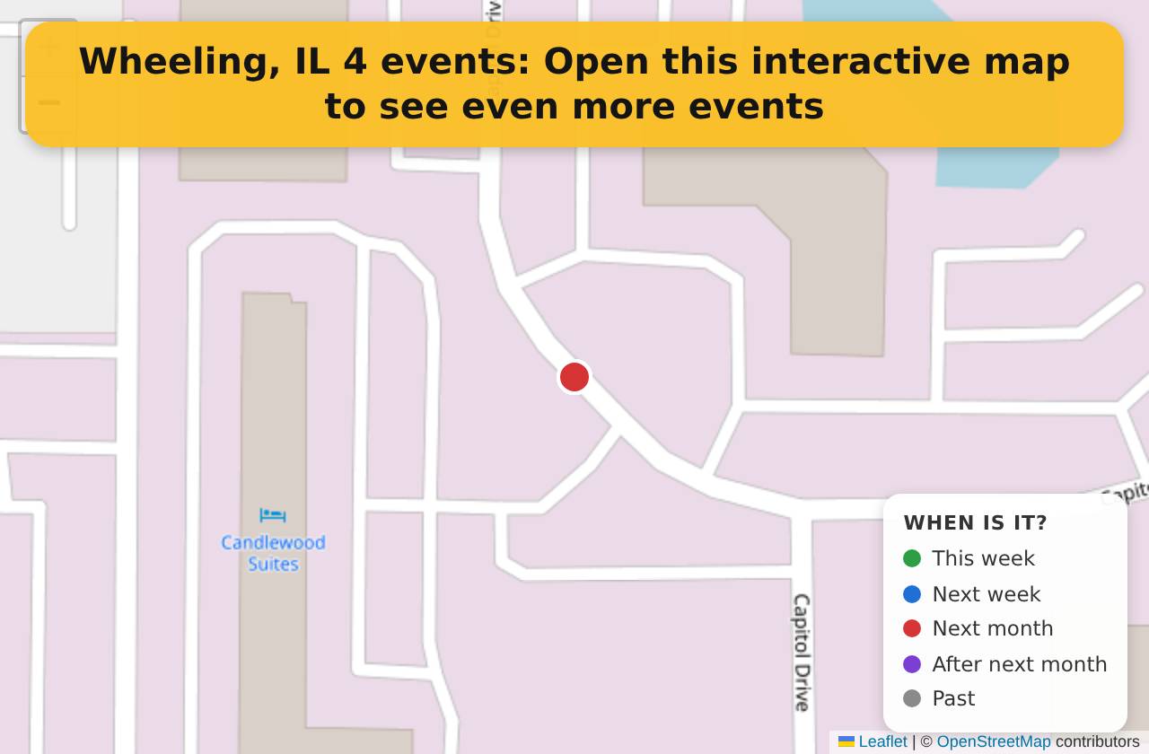 Map of events in Wheeling, IL on the interactive EVENTULIST map