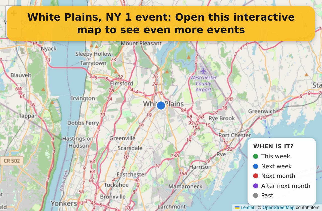 Map of events in White Plains, NY on the interactive EVENTULIST map