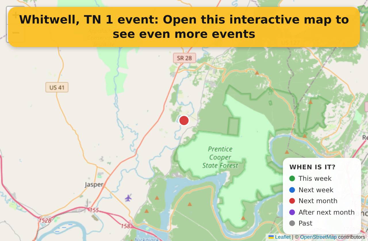Map of events in Whitwell, TN on the interactive EVENTULIST map