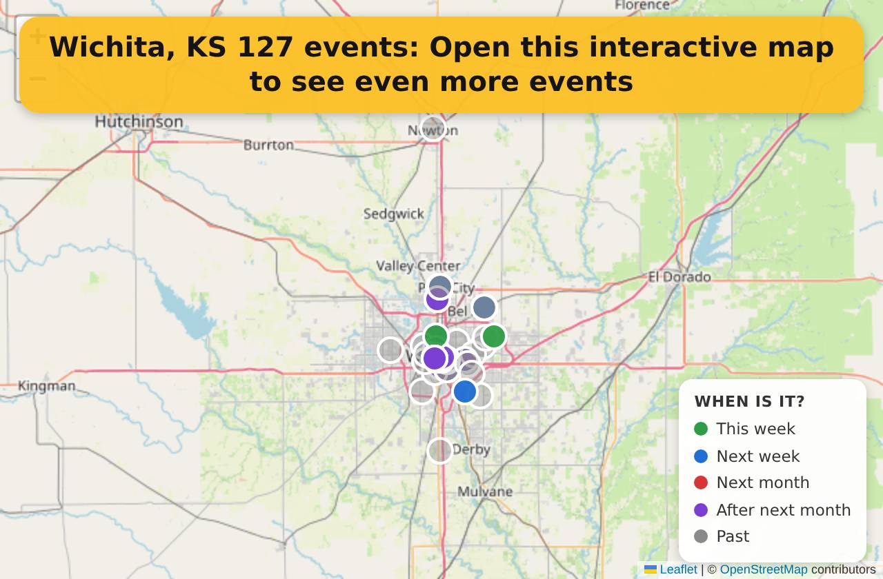 Map of events in Wichita, KS on the interactive EVENTULIST map