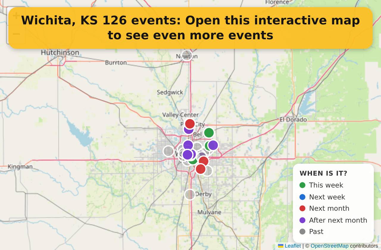 Map of events in Wichita, KS on the interactive EVENTULIST map