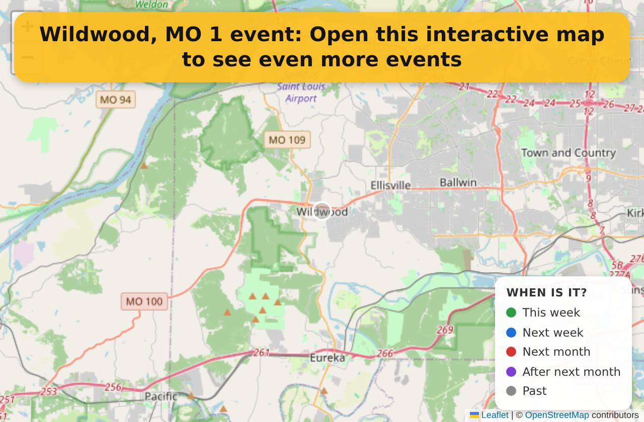 Map of events in Wildwood, MO on the interactive EVENTULIST map