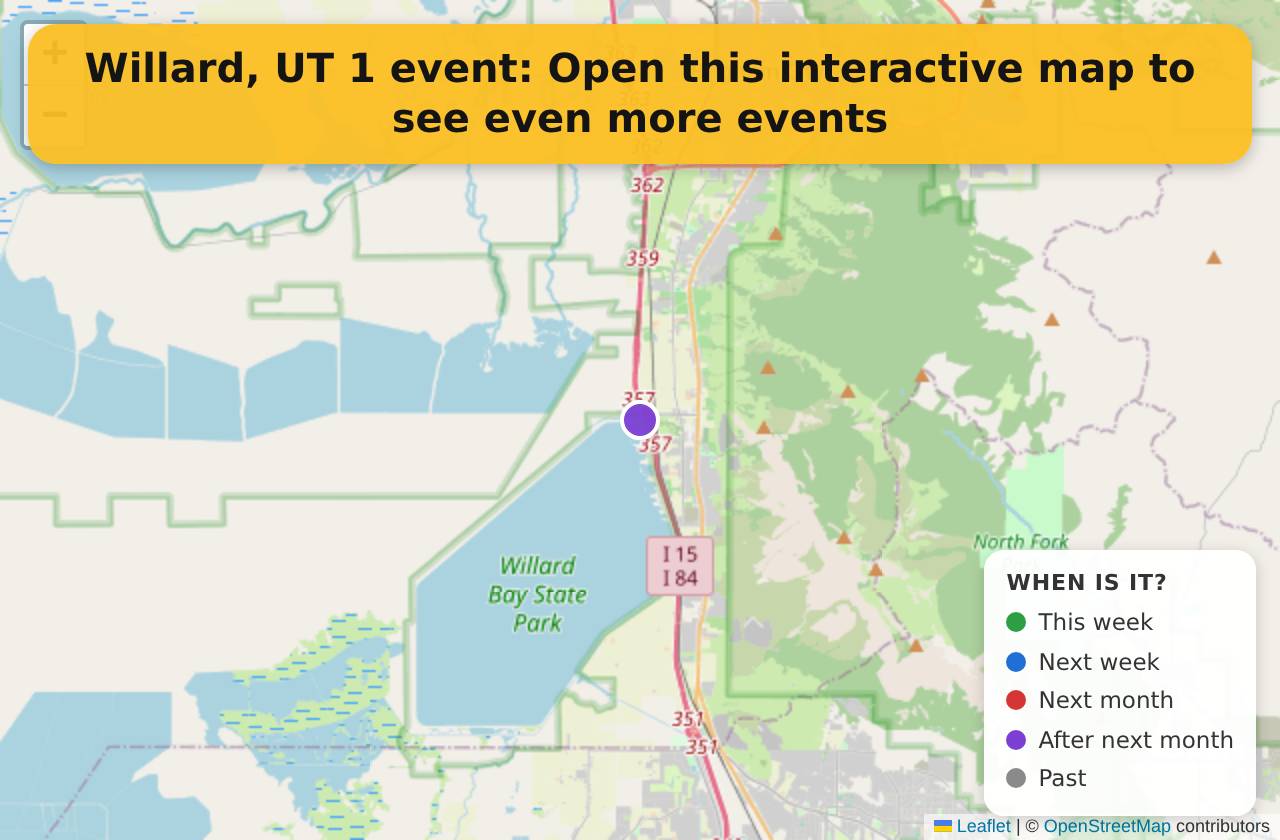 Map of events in Willard, UT on the interactive EVENTULIST map
