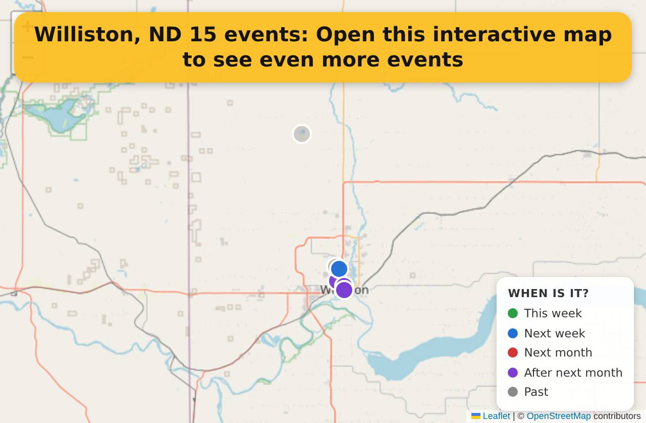 Map of events in Williston, ND on the interactive EVENTULIST map