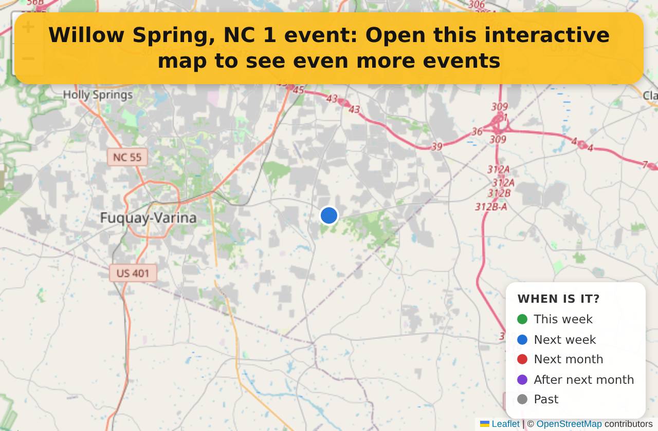 Map of events in Willow Spring, NC on the interactive EVENTULIST map