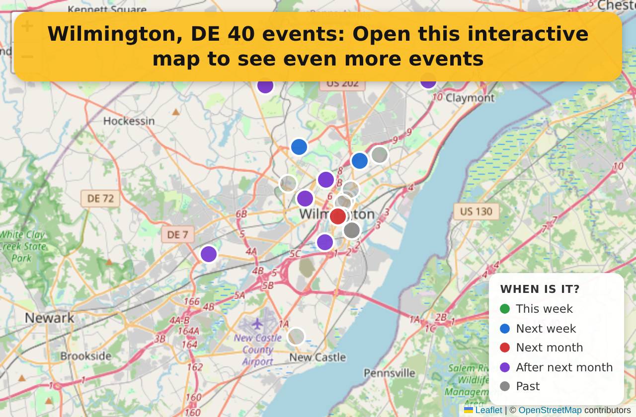 Map of events in Wilmington, DE on the interactive EVENTULIST map
