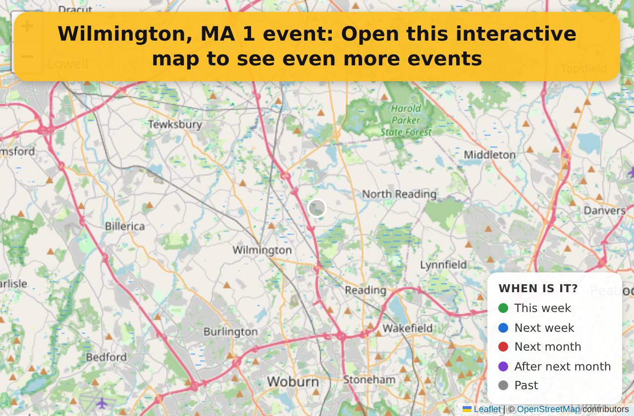 Map of events in Wilmington, MA on the interactive EVENTULIST map