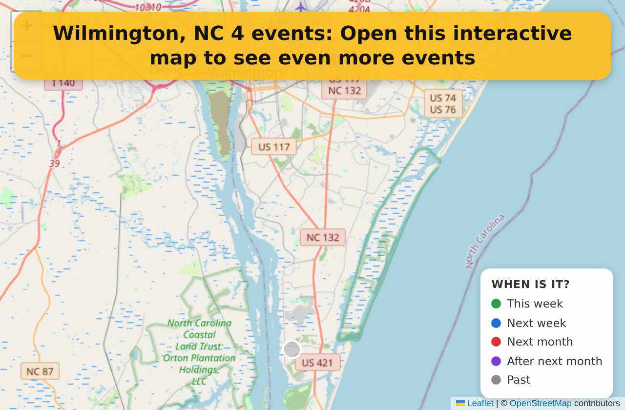 Map of events in Wilmington, NC on the interactive EVENTULIST map
