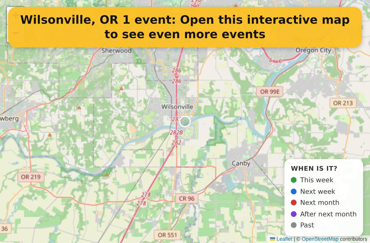 Map of events in Wilsonville, OR on the interactive EVENTULIST map