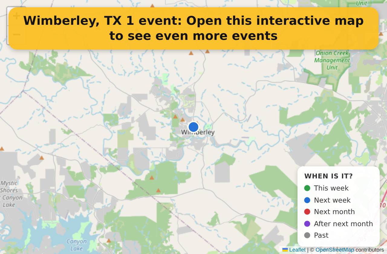 Map of events in Wimberley, TX on the interactive EVENTULIST map