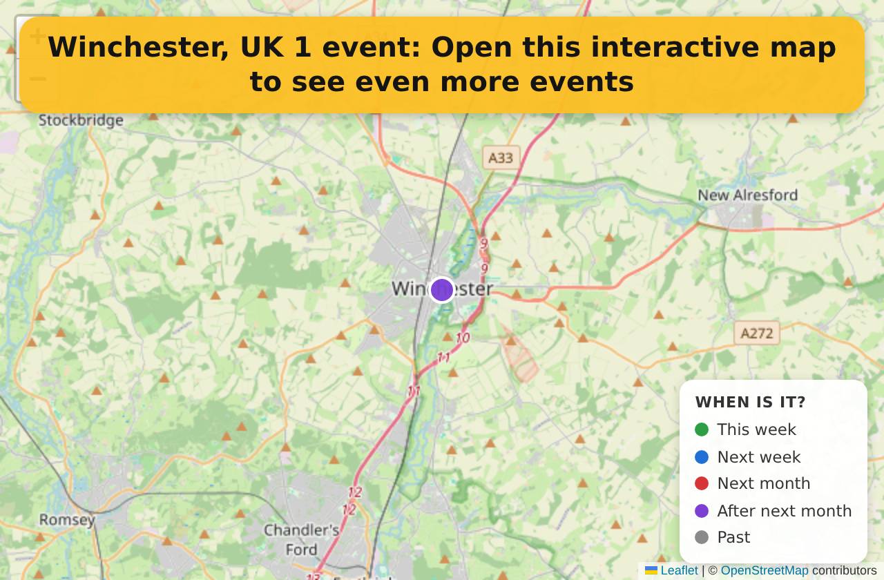 Map of events in Winchester, UK on the interactive EVENTULIST map