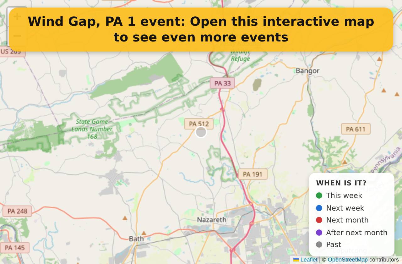 Map of events in Wind Gap, PA on the interactive EVENTULIST map