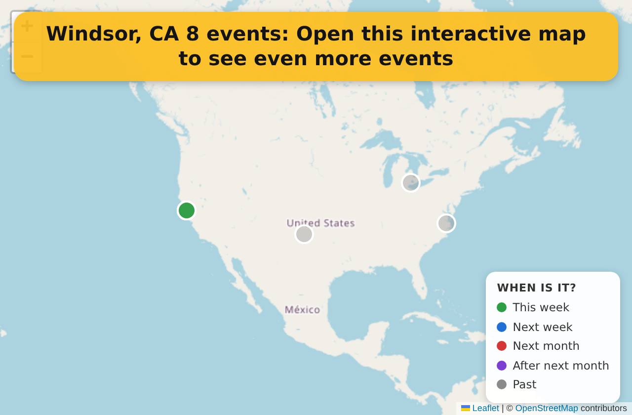 Map of events in Windsor, CA on the interactive EVENTULIST map
