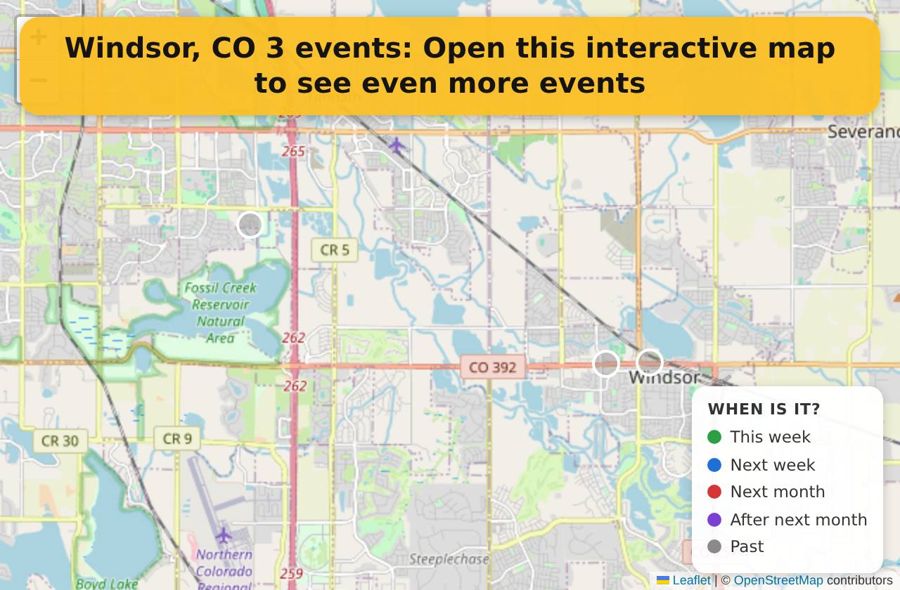Map of events in Windsor, CO on the interactive EVENTULIST map