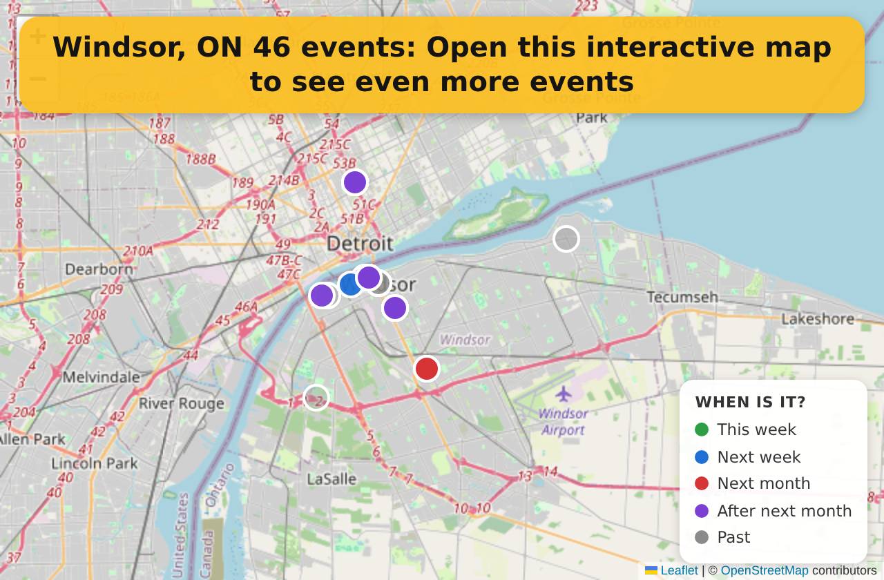 Map of events in Windsor, ON on the interactive EVENTULIST map