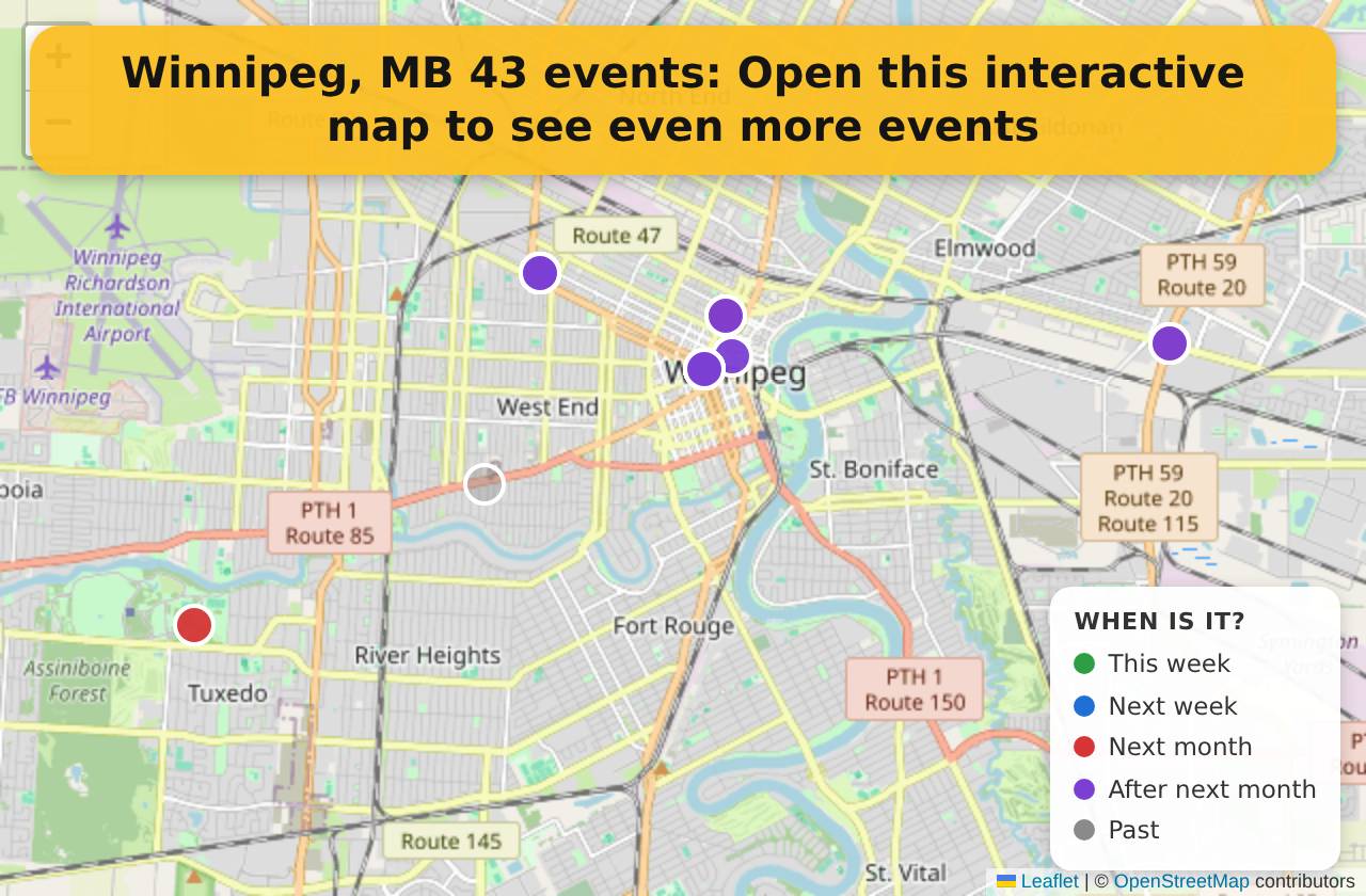 Map of events in Winnipeg, MB on the interactive EVENTULIST map