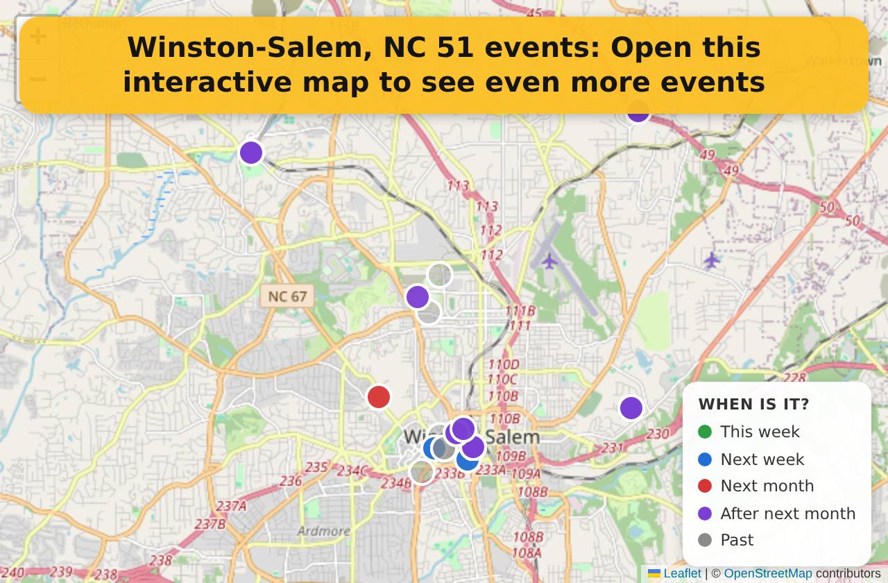Map of events in Winston-Salem, NC on the interactive EVENTULIST map