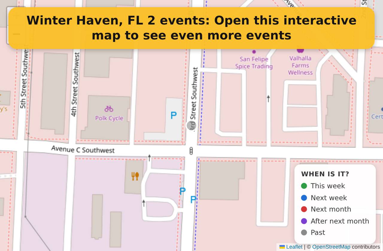 Map of events in Winter Haven, FL on the interactive EVENTULIST map