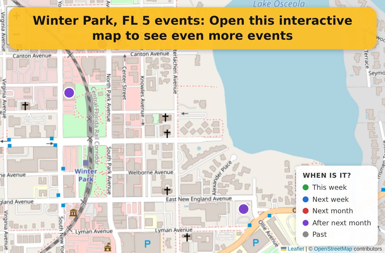 Map of events in Winter Park, FL on the interactive EVENTULIST map
