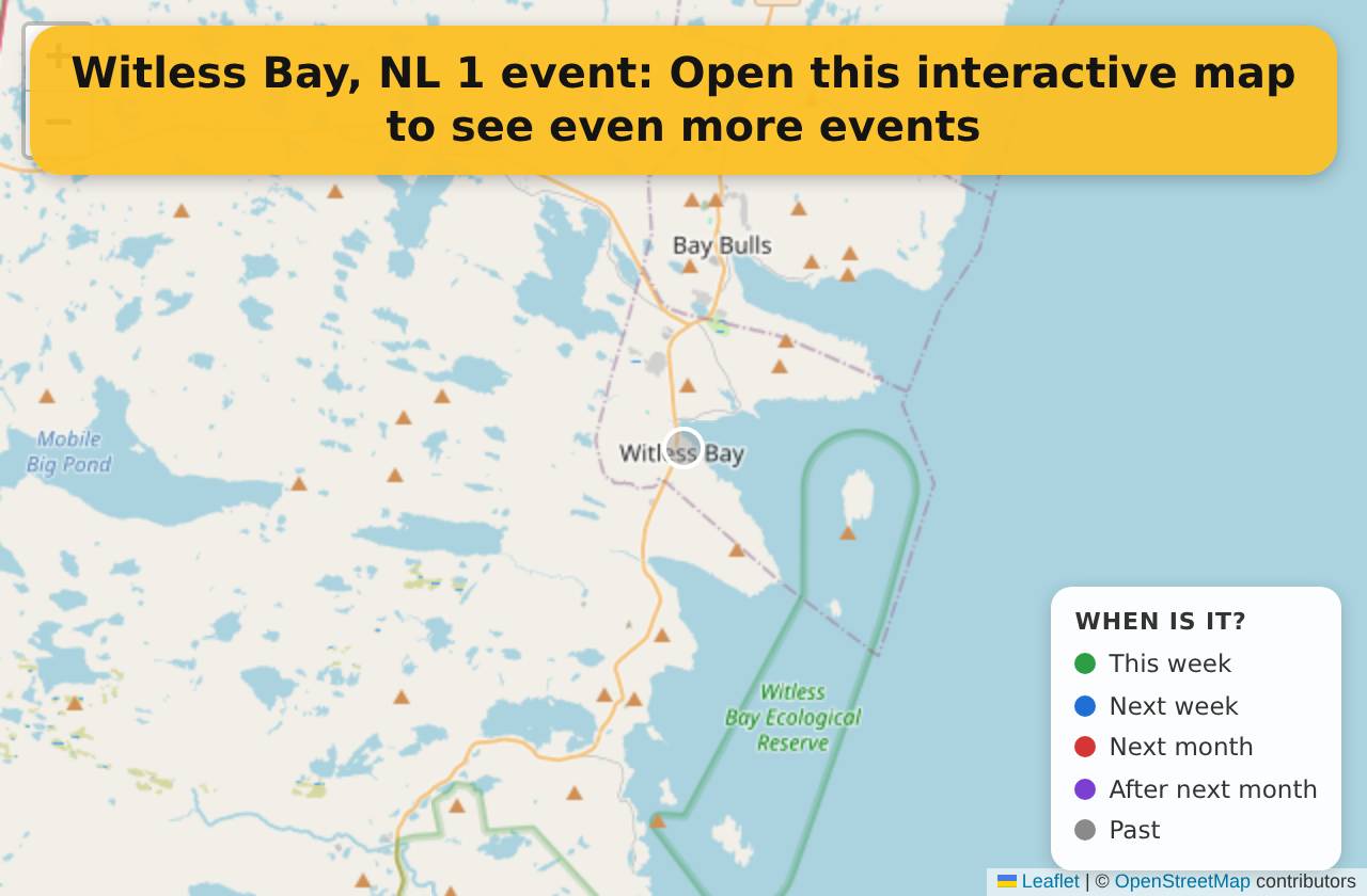 Map of events in Witless Bay, NL on the interactive EVENTULIST map